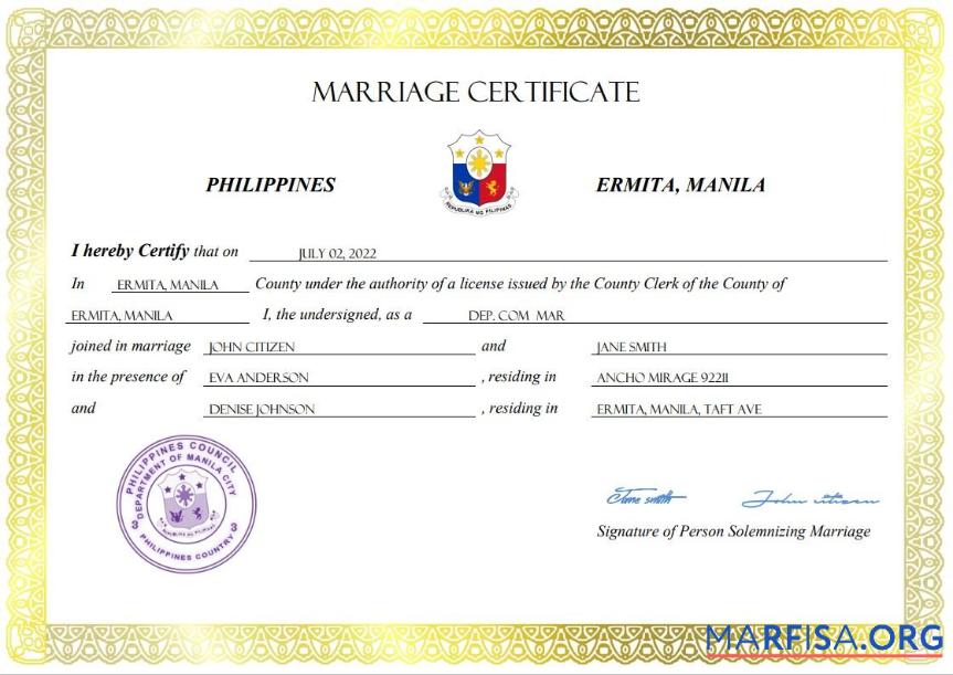 Blank Philippines marriage certificate Word and PDF template